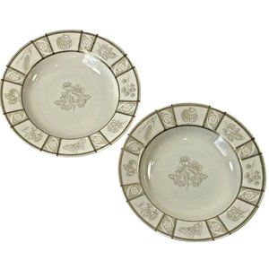 2 Mikasa Rim Soup Bowl Natures Theme Nancy Green Beige Fine China Gold Japan 8.5